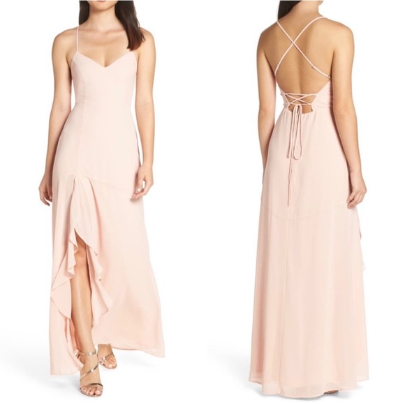 Lulus Luxurious Love Blush Lace-Up Maxi Dress XS - Picture 3 of 9